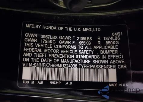 2021 Honda Civic Ex from USA, damaged, VIN SHHFK7H69MU224038